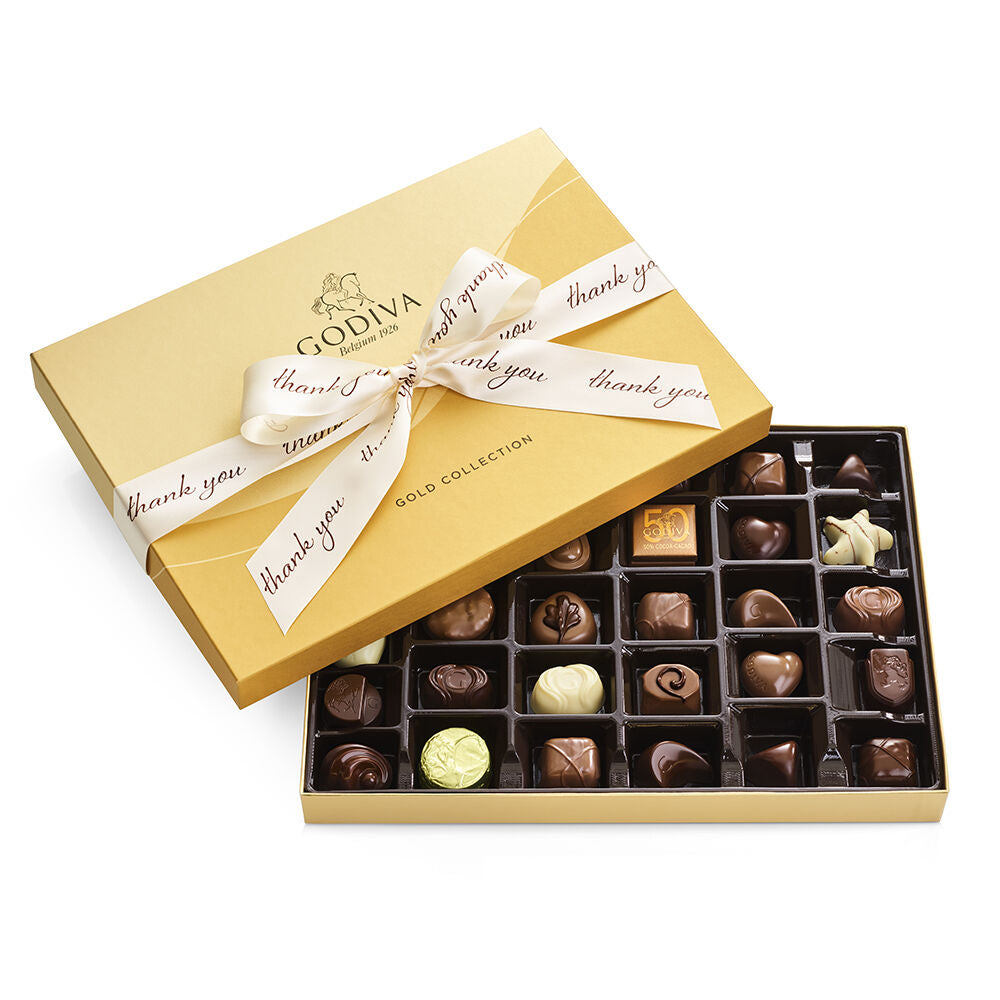 Assorted Chocolate Gold Gift Box, Thank You Ribbon, 36 pc.
