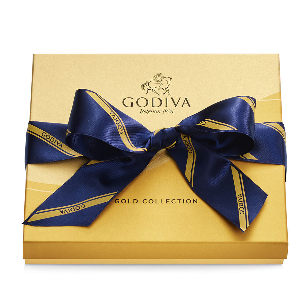 Assorted Chocolate Gold Gift Box, Striped Ribbon, 18 pc.