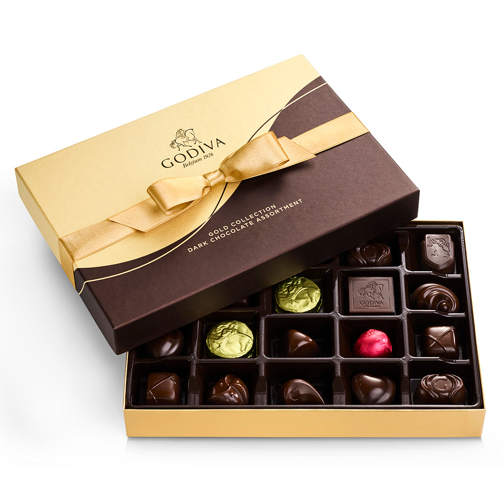 Dark Chocolate Gift Box, Gold Ribbon, 22 pc.