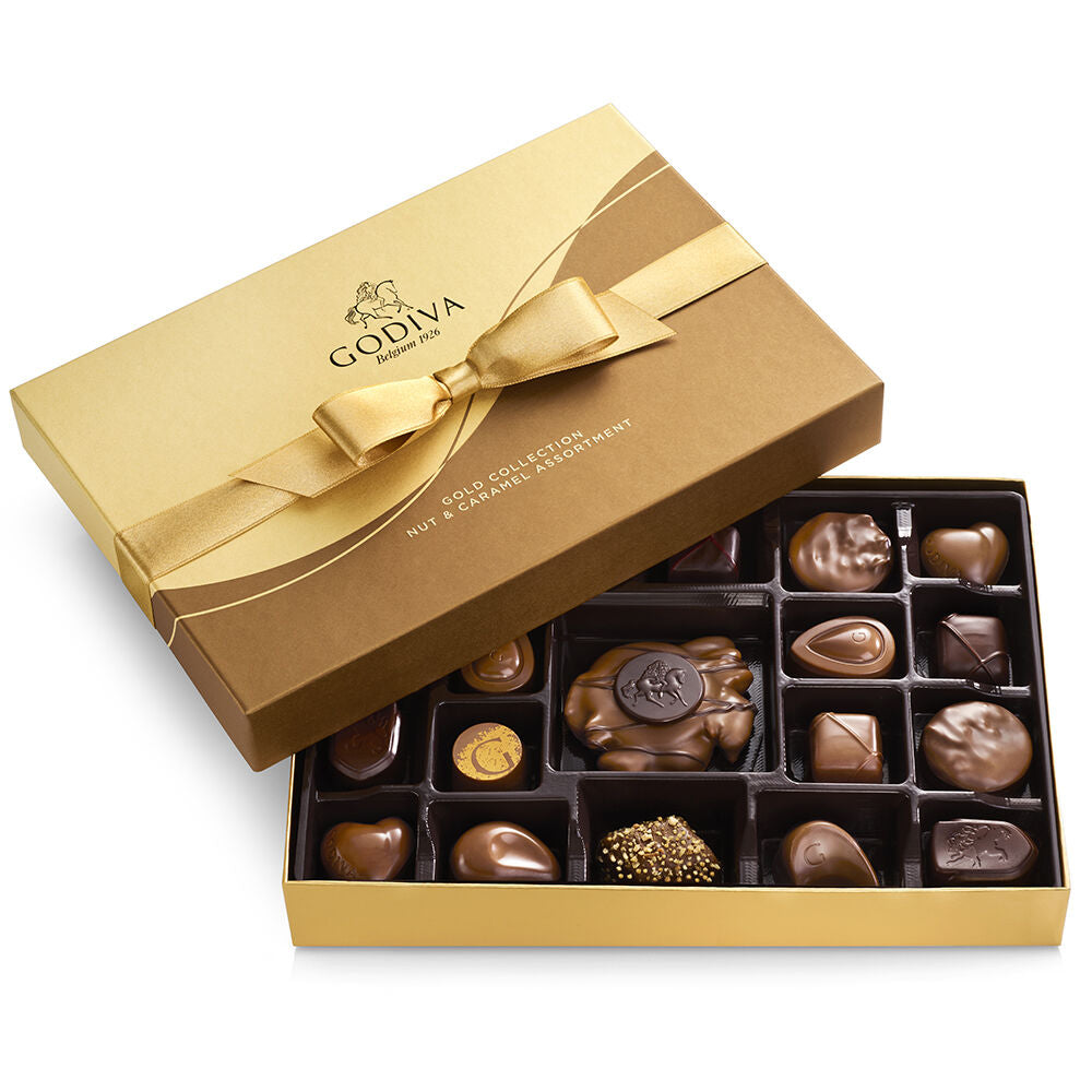 Nut and Caramel Gift Box, Gold Ribbon, 19 pc.