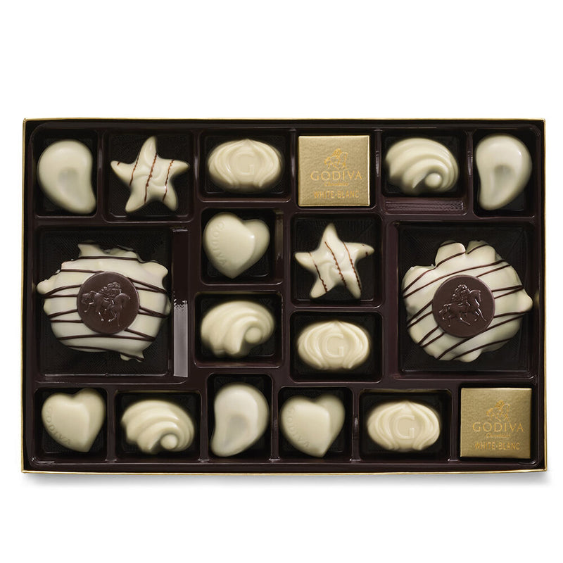 White Chocolate Assortment Gift Box, Gold Ribbon, 22 pc.