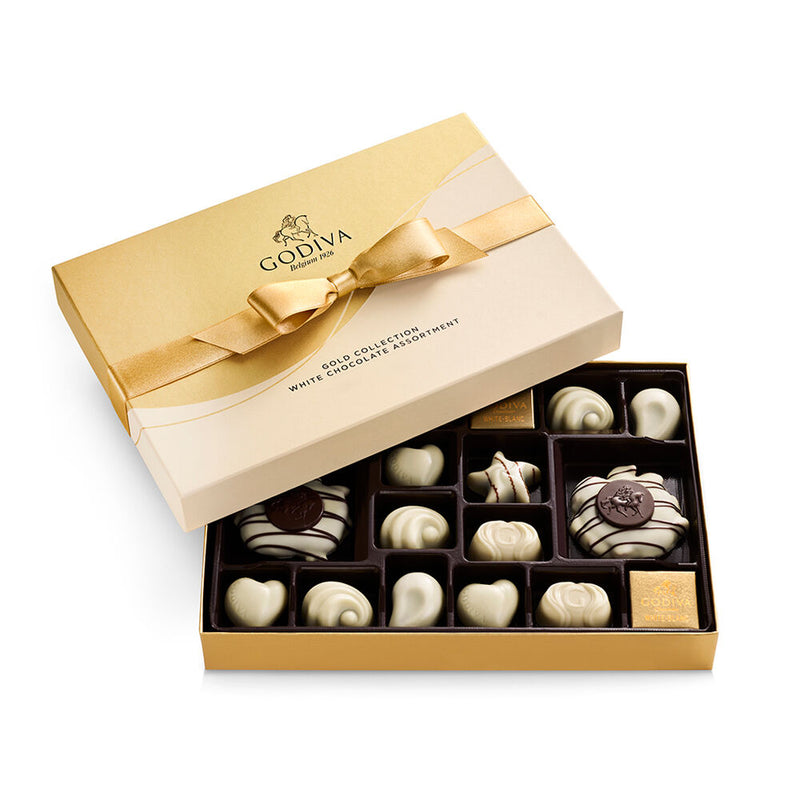 White Chocolate Assortment Gift Box, Gold Ribbon, 22 pc.