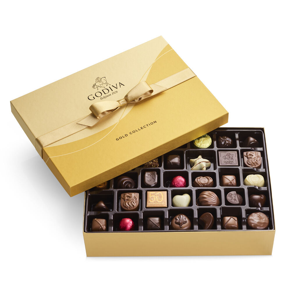 Assorted Chocolate Gold Gift Box, Gold Ribbon, 70 pc.