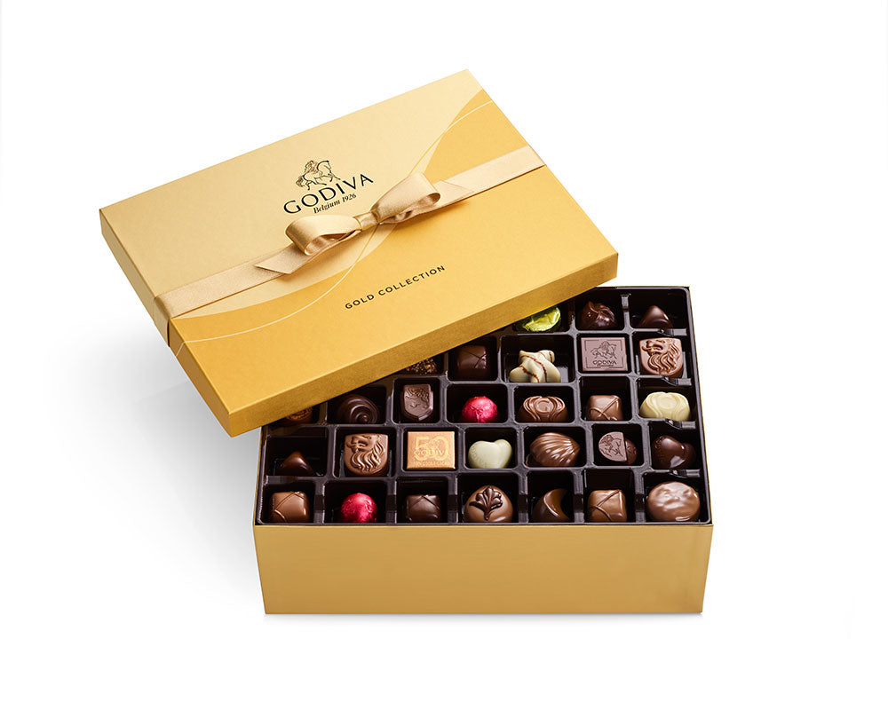 Assorted Chocolate Gold Gift Box, Gold Ribbon, 105 pc.