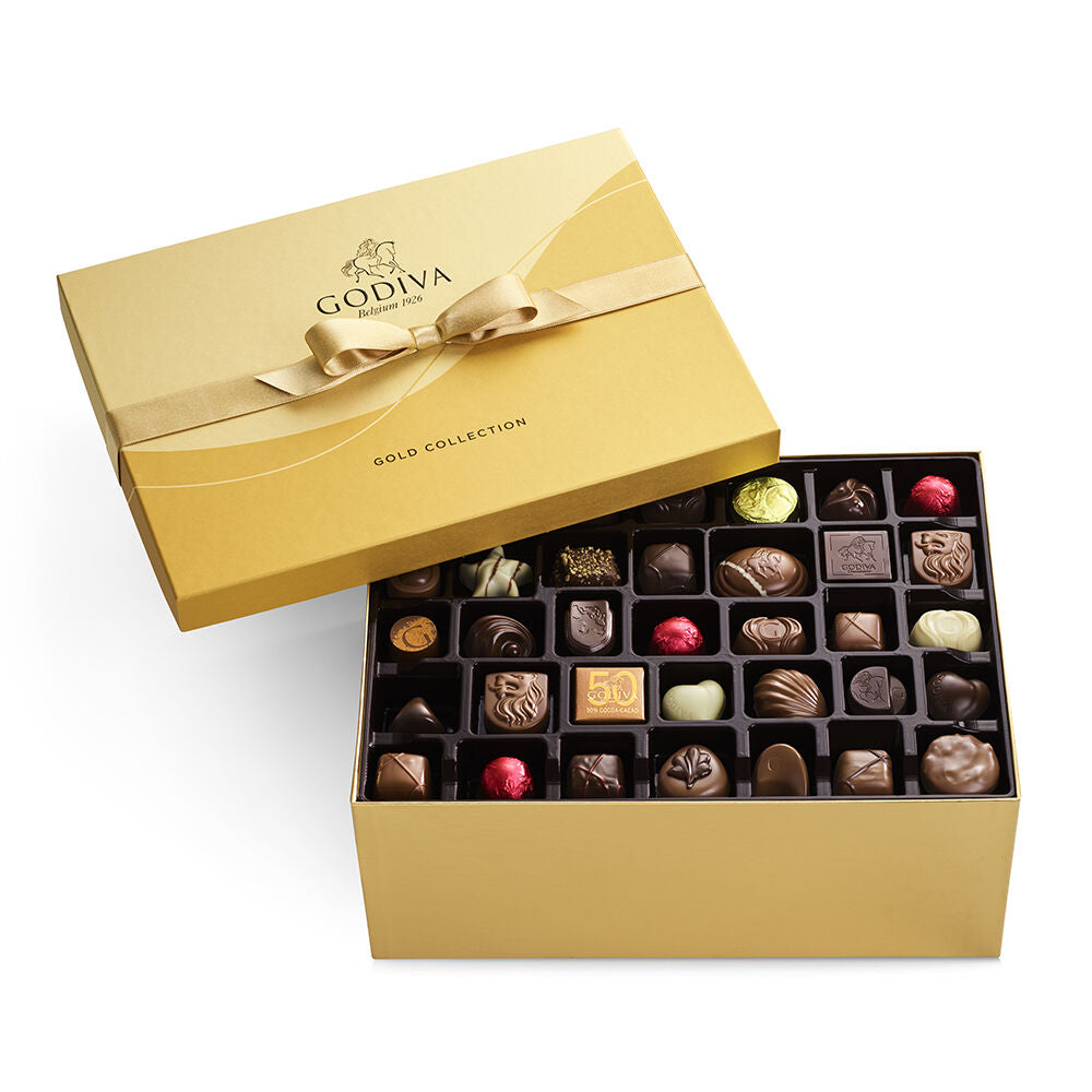 Assorted Chocolate Gold Gift Box, Gold Ribbon, 140 pc.