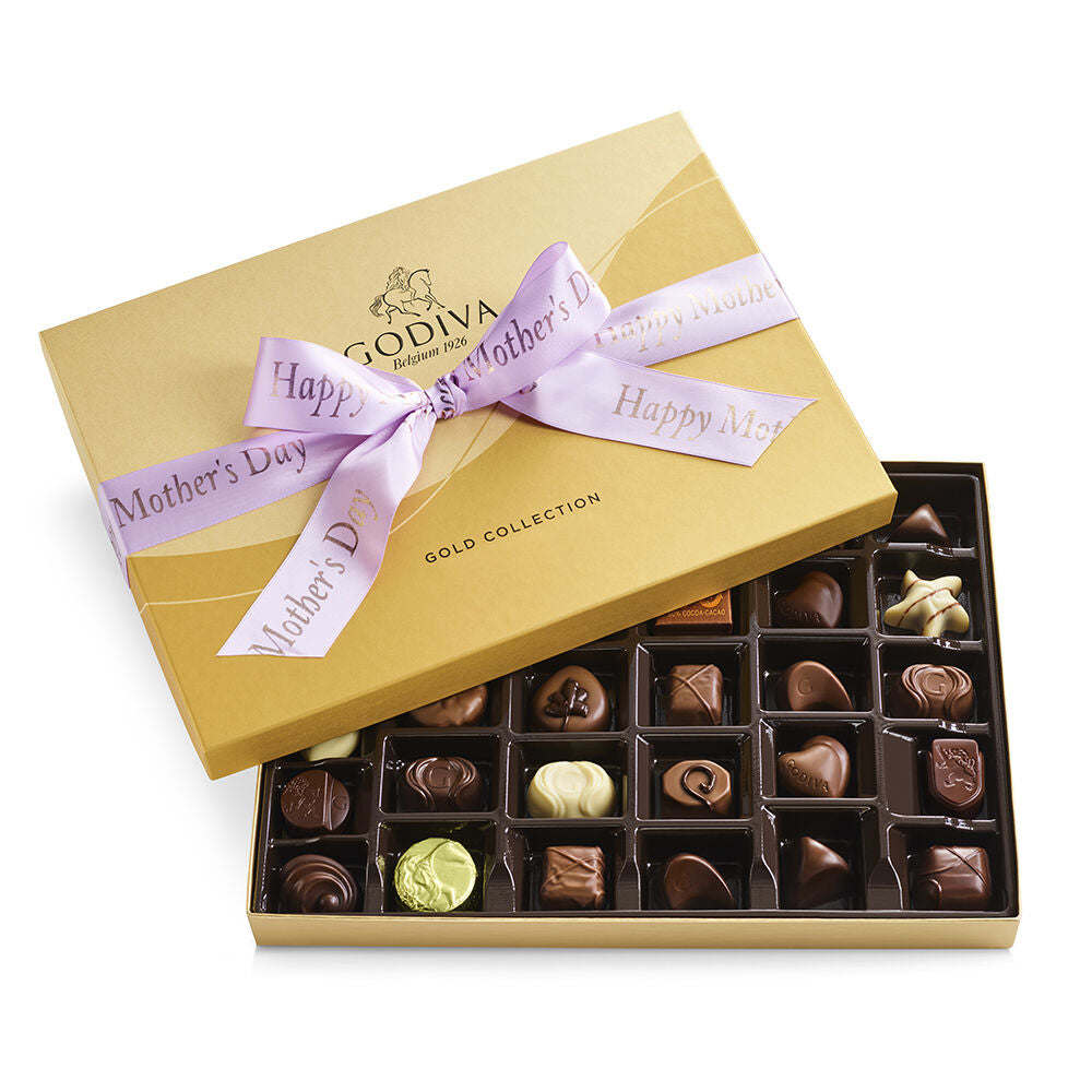 Assorted Chocolate Gold Gift Box, Mother's Day Ribbon, 36pc