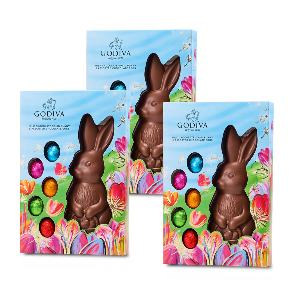 Solid Milk Chocolate Bunny with Foil Wrapped Chocolate Eggs, Set of 3