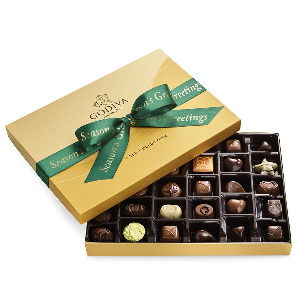 Assorted Chocolate Gold Gift Box, Season's Greetings Ribbon, 36 pc.