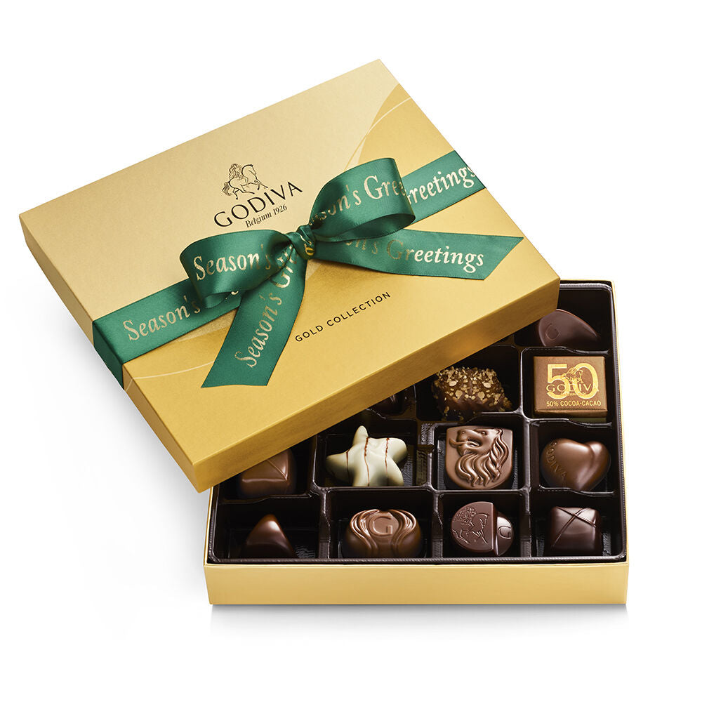 Assorted Chocolate Gold Gift Box, Season's Greetings Ribbon, 19 pc.