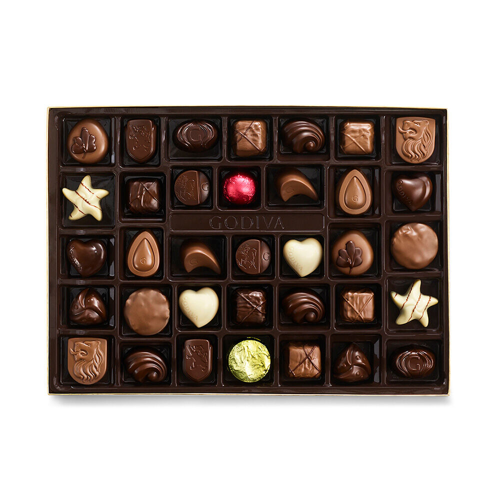 Assorted Chocolate Gold Gift Box, Red Ribbon, 36 pc.
