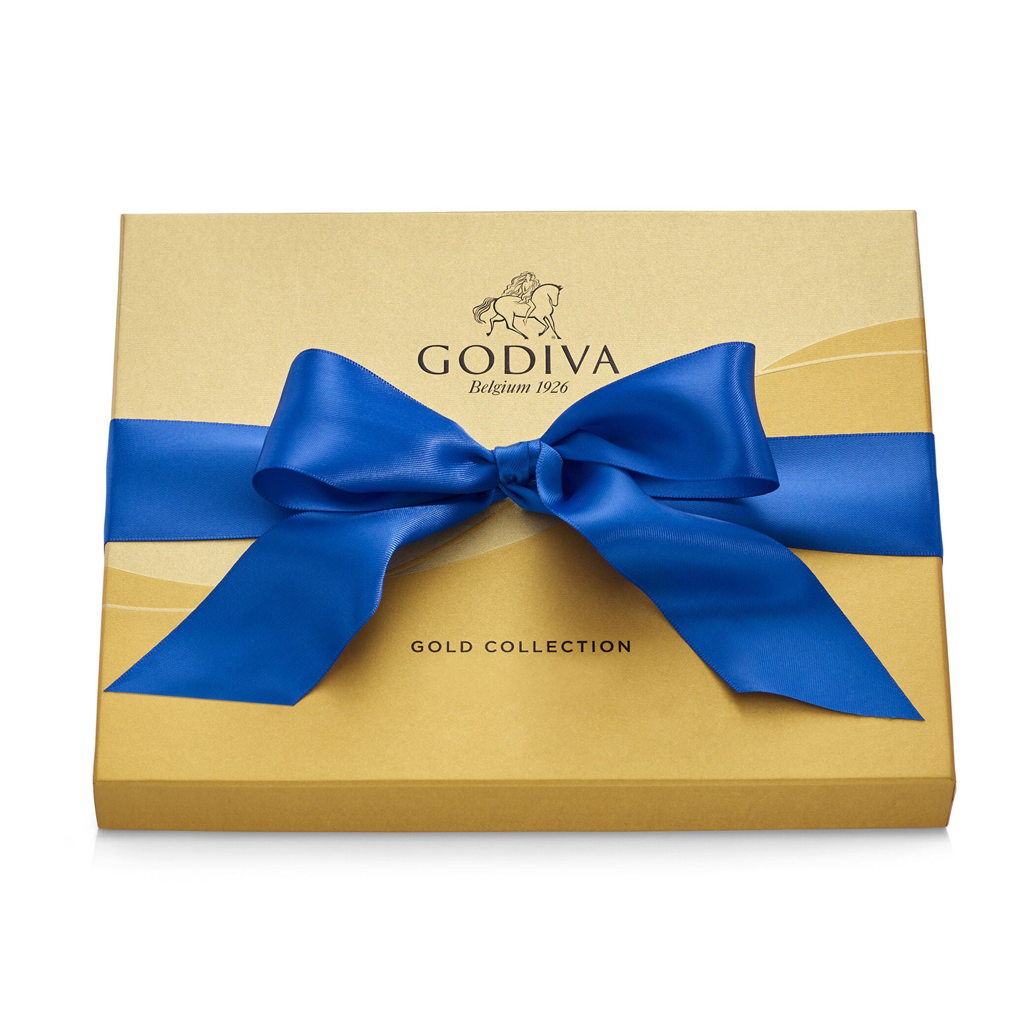 Assorted Chocolate Gold Gift Box, Solid Blue Ribbon, 18 pc.