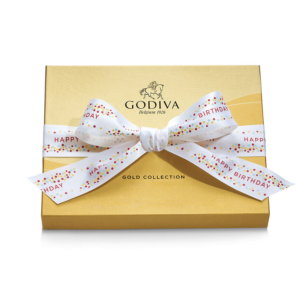 Assorted Chocolate Gold Gift Box, Happy Birthday Ribbon, 18 pc.