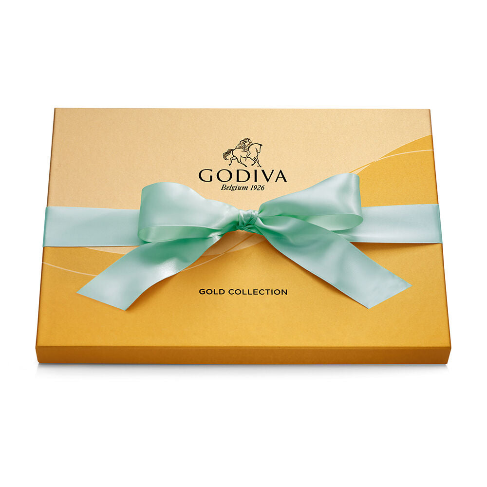 Assorted Chocolate Gold Gift Box, Aqua Ribbon, 36 pc.