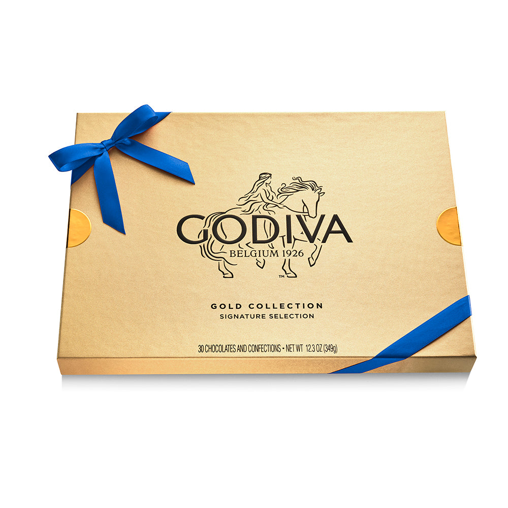 Assorted Chocolate Gold Gift Box, Blue Ribbon, 30pc.
