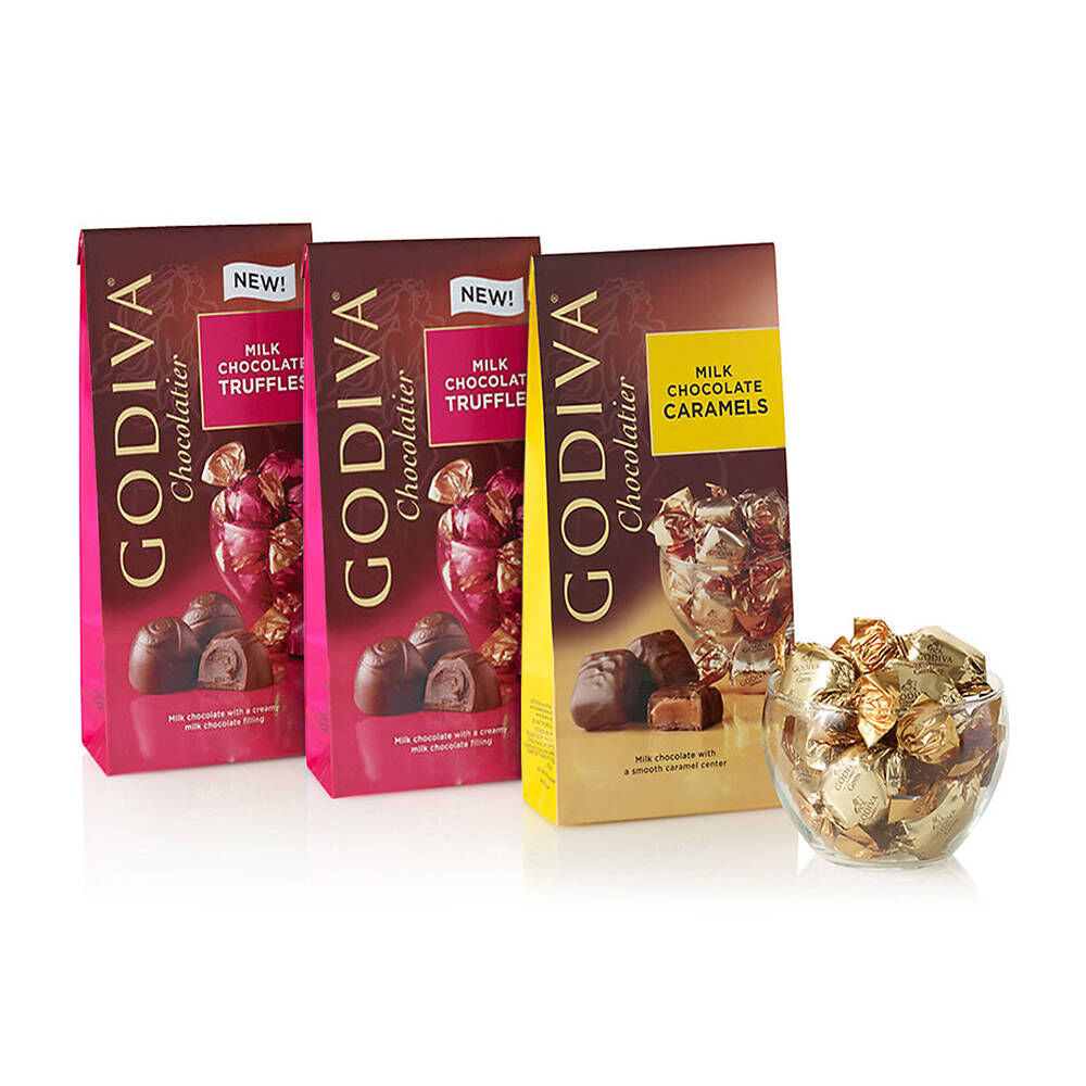 Assorted Milk Chocolate Truffles & Caramels, Large Bags, Wrapped, Set of 3