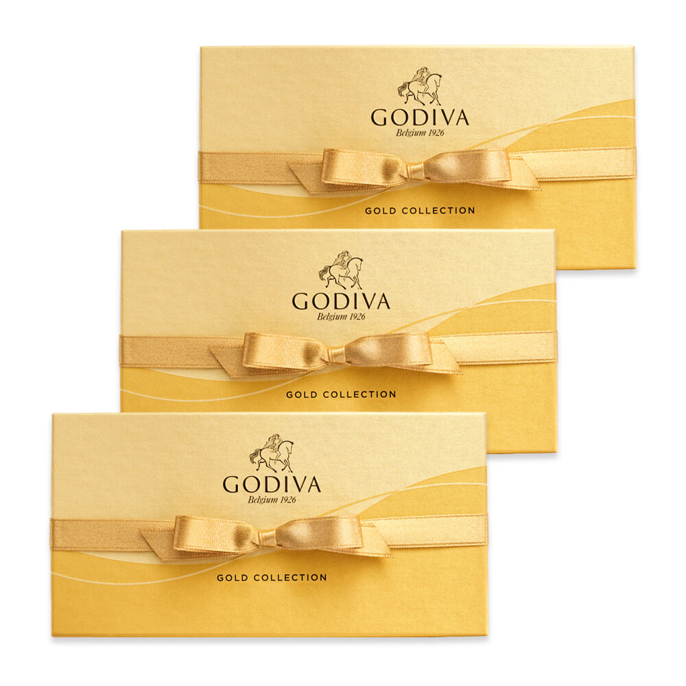 Assorted Chocolate Gold Gift Box, Gold Ribbon, Set of 3, 8 pc. each