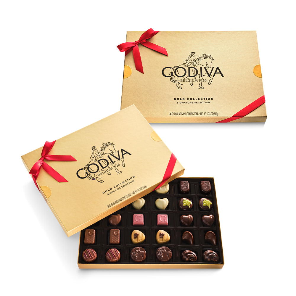 Assorted Chocolate Gold Gift Box, Red Ribbon, 30pc, Set of 2