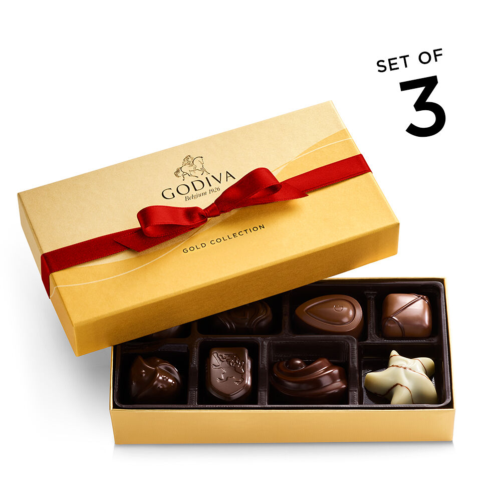 Assorted Chocolate Gift Box, Red Ribbon, Set of 3, 8 pc.