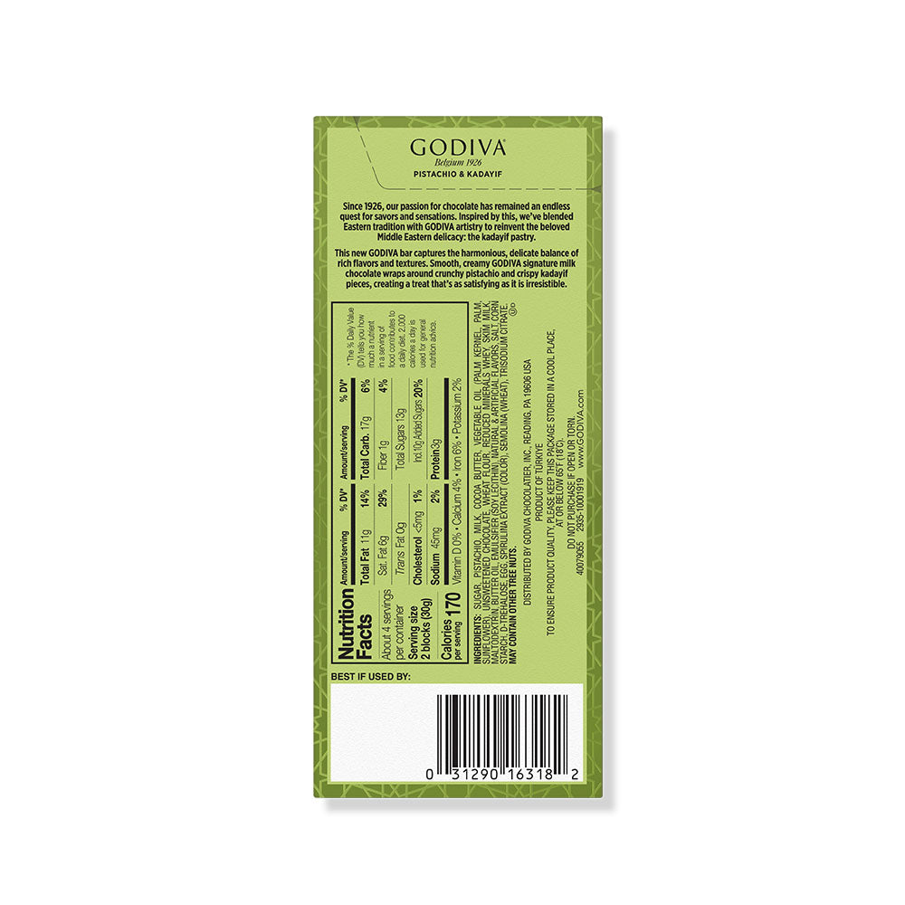 Pistachio & Kadayif Milk Chocolate Bar | GODIVA – GODIVA