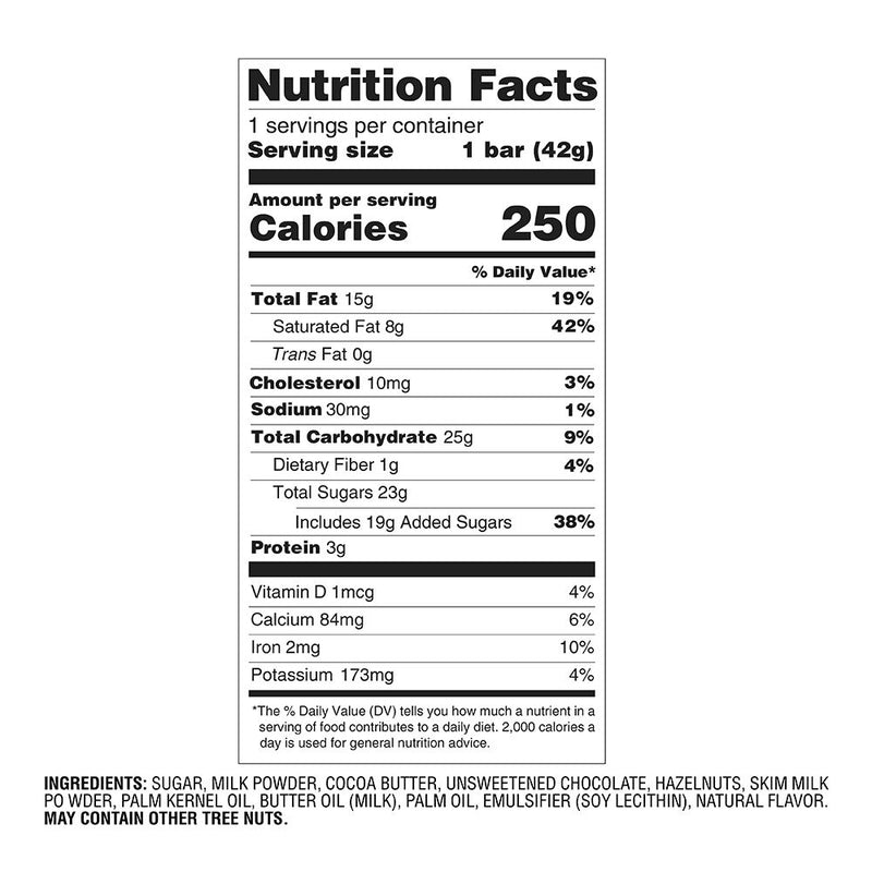 Milk Chocolate Hazelnut Bar, Set of 48, 1.5 oz each