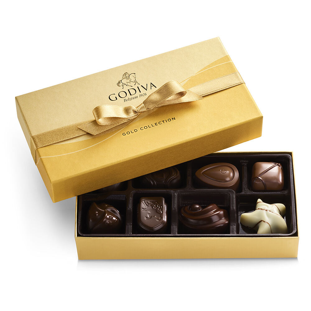 Assorted Chocolate Gold Gift Box, Gold Ribbon, 8 pc. | GODIVA – GODIVA ...