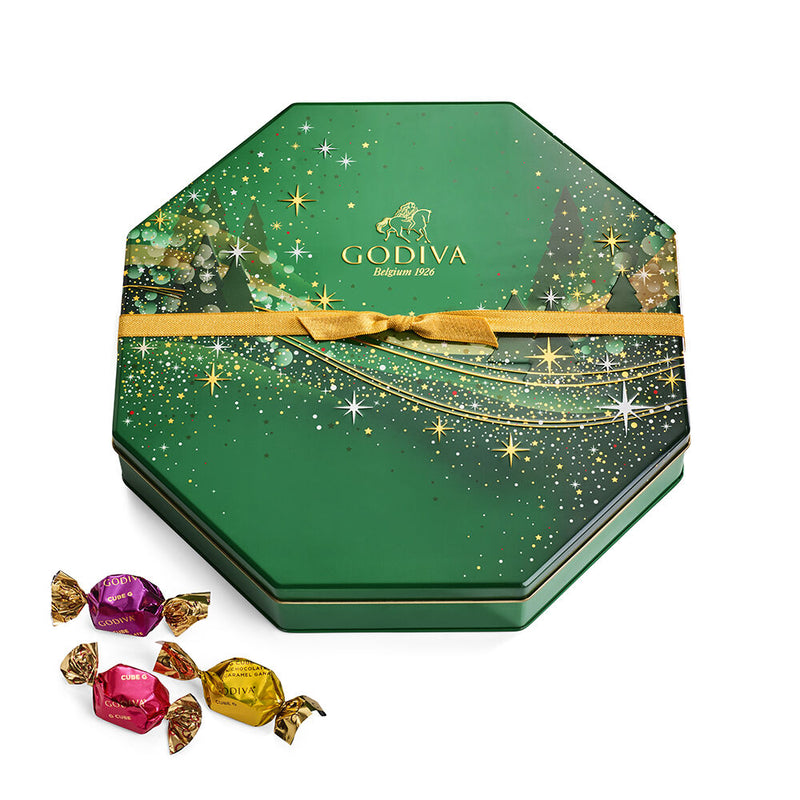 Holiday Sparkle Tin Assorted Wrapped G Cube Truffles, 50 pc.
