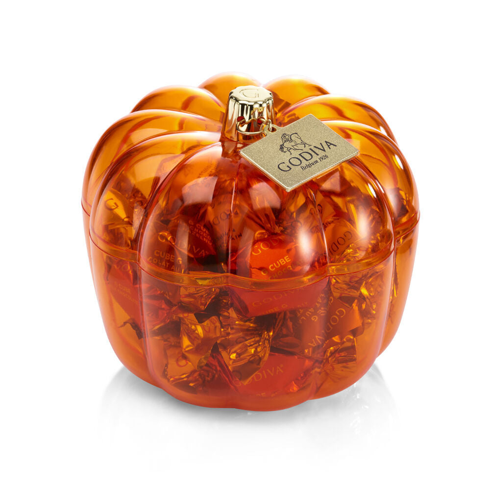 Pumpkin Candy Dish with Assorted G Cube Truffles, Set of 2