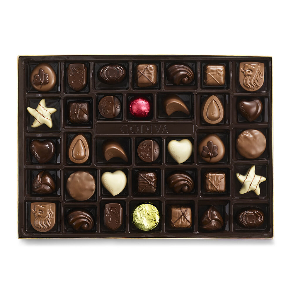 Assorted Chocolate Gold Gift Box, Solid Ivory Ribbon, 36pc.