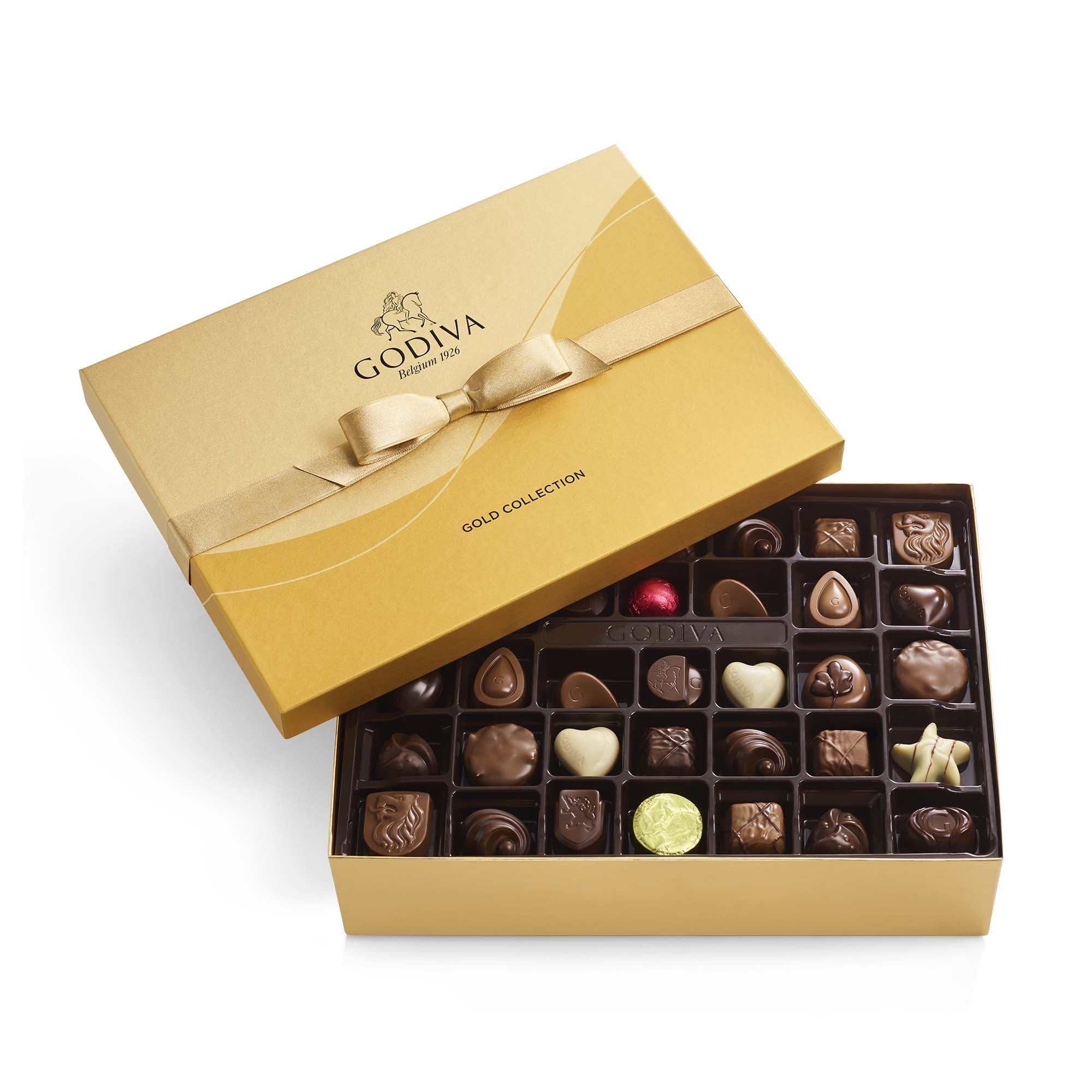 Assorted Chocolate Gold Gift Box, Classic Ribbon, 72pc. | GODIVA ...
