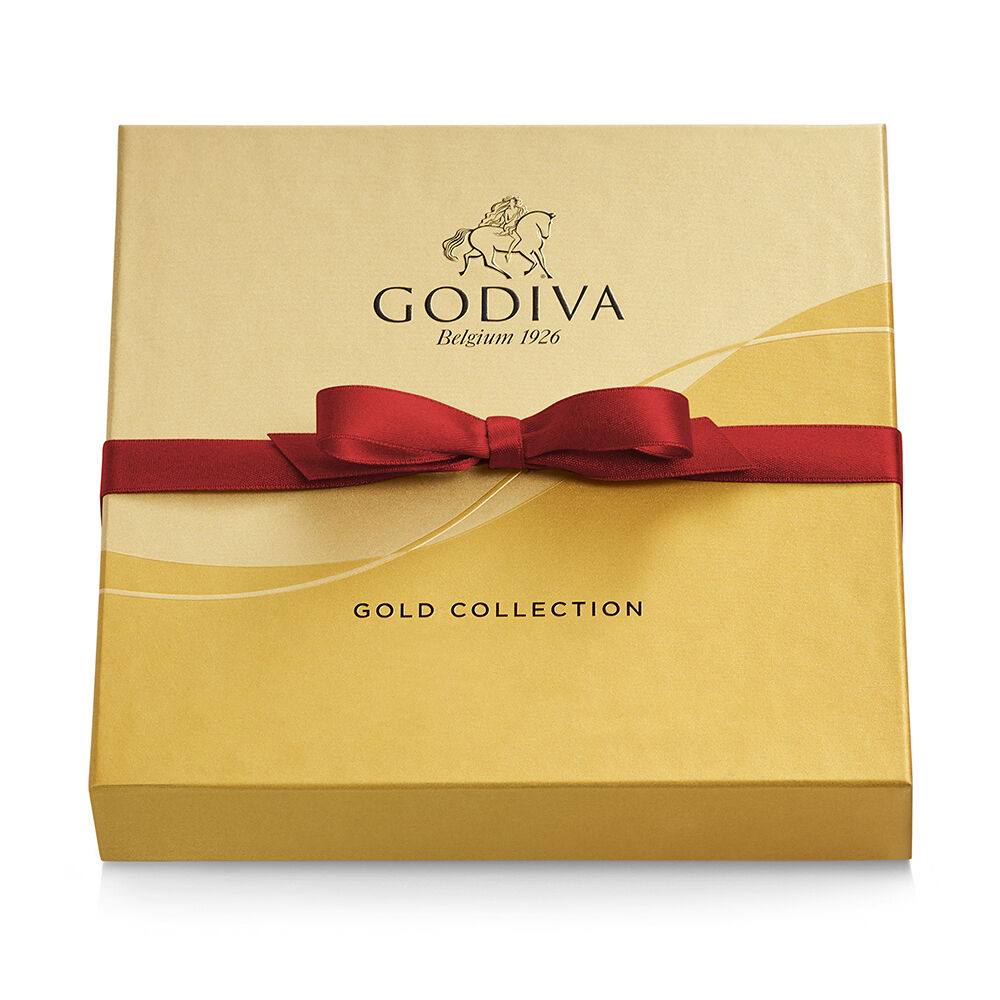 Assorted Chocolate Gold Gift Box, Red Ribbon, 9 pc. | GODIVA