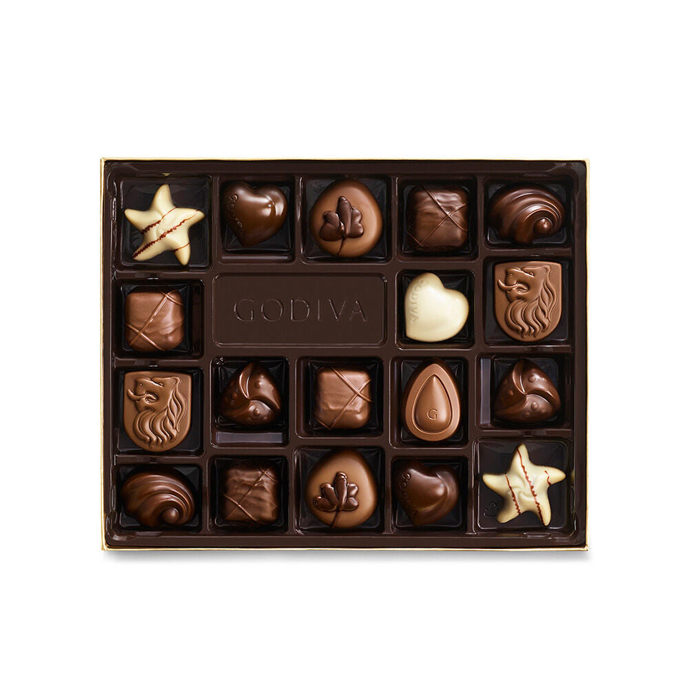 Assorted Chocolate Gold Gift Box, Red Ribbon, 18 pc.