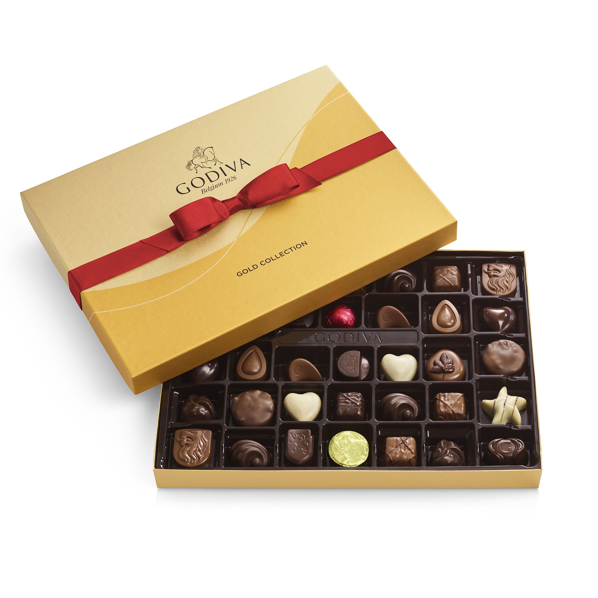 Assorted Chocolate Gold Gift Box, Red Ribbon, 36 pc.
