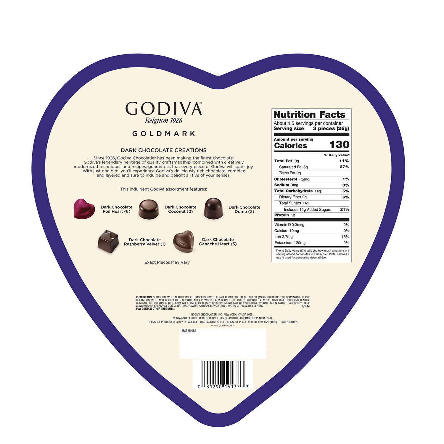 Goldmark Heart-Shaped Dark Chocolate Tin, 14pc.