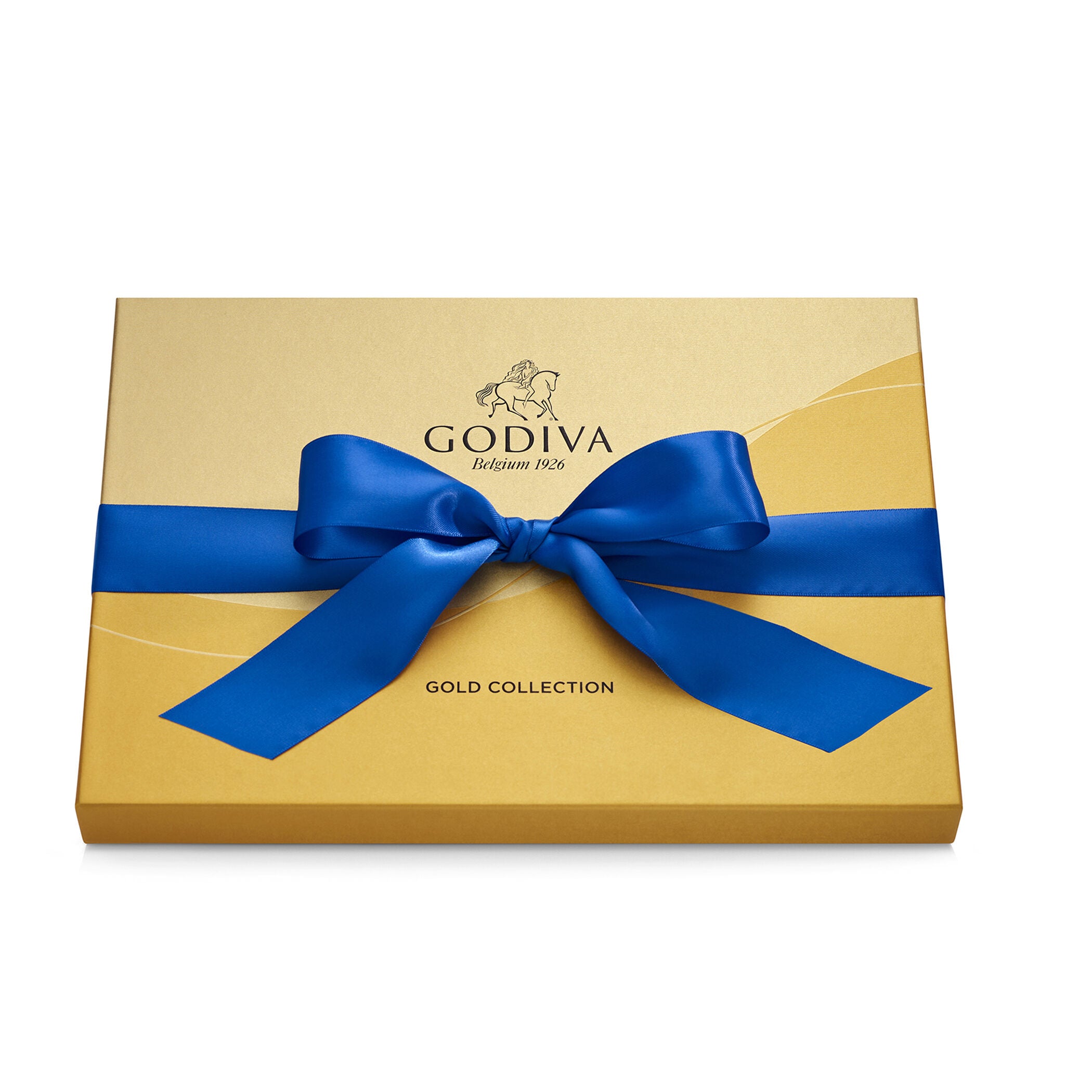 Assorted Chocolate Gold Gift Box, Solid Blue Ribbon, 36pc.
