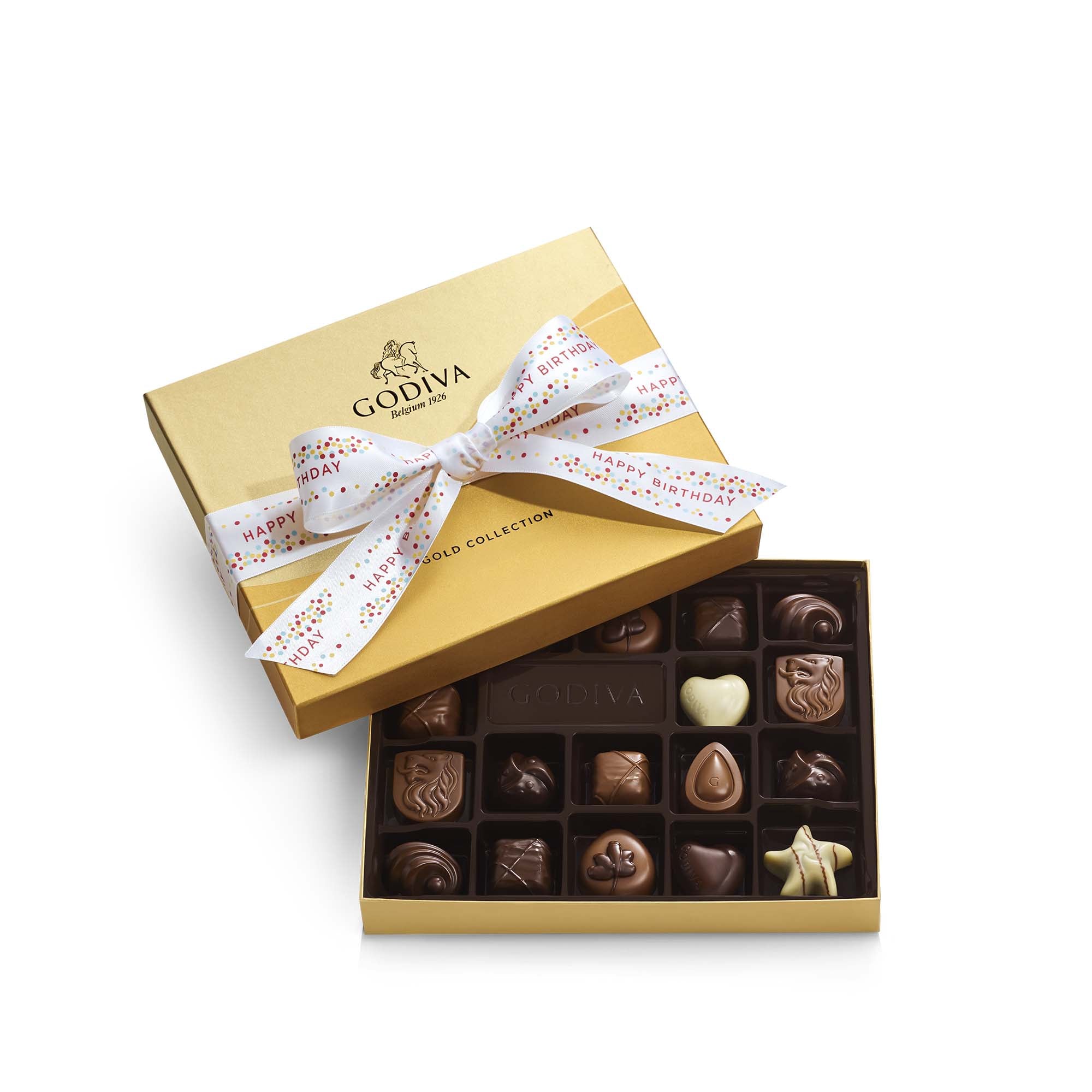 Assorted Chocolate Gold Gift Box, Happy Birthday Ribbon, 18 pc.