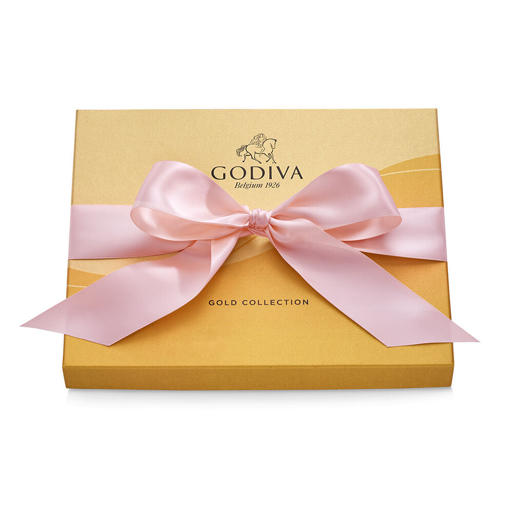 Assorted Chocolate Gold Gift Box, Pink Ribbon, 18 pc.