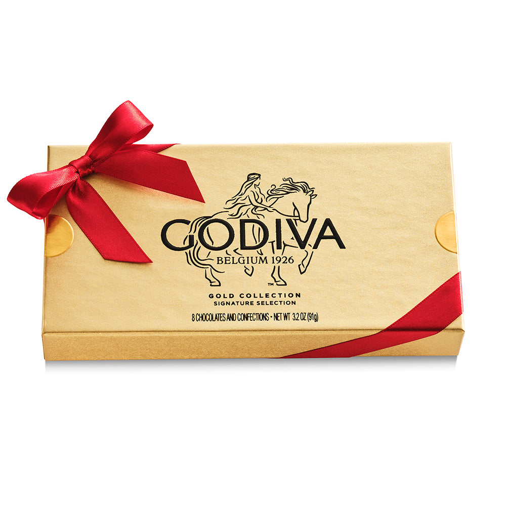 Assorted Chocolate Gold Gift Box, Red Ribbon, 8pc. – GODIVA