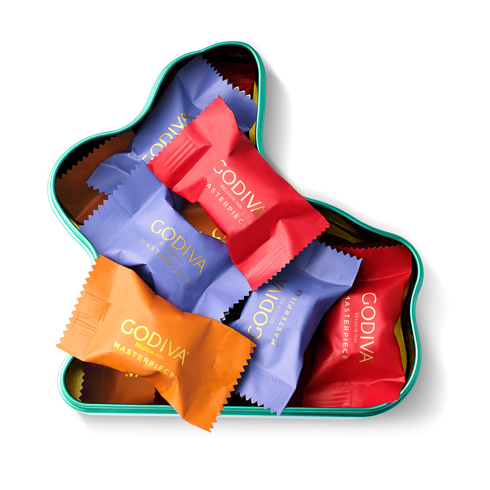 Chocolate Masterpiece Bunny Tin 15pc. | GODIVA – GODIVA