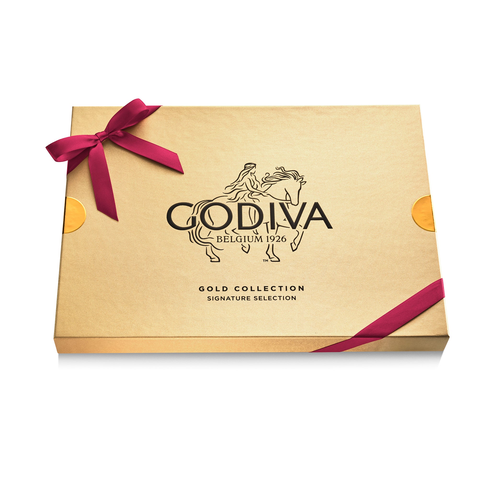 Assorted Chocolate Gold Gift Box, Wine Ribbon, 30pc. | GODIVA