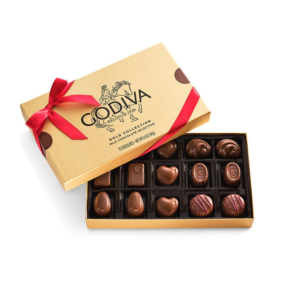 Nut and Caramel Gift Box, Gold Ribbon, 18 pc. | GODIVA – GODIVA
