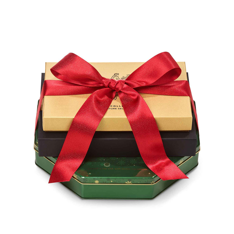 Season's Greetings Tower with Red Ribbon