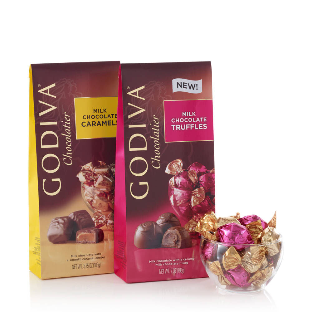 Wrapped Milk Chocolate Truffles & Milk Chocolate Caramels, Large Bags, Set of 2, 19 pc. each