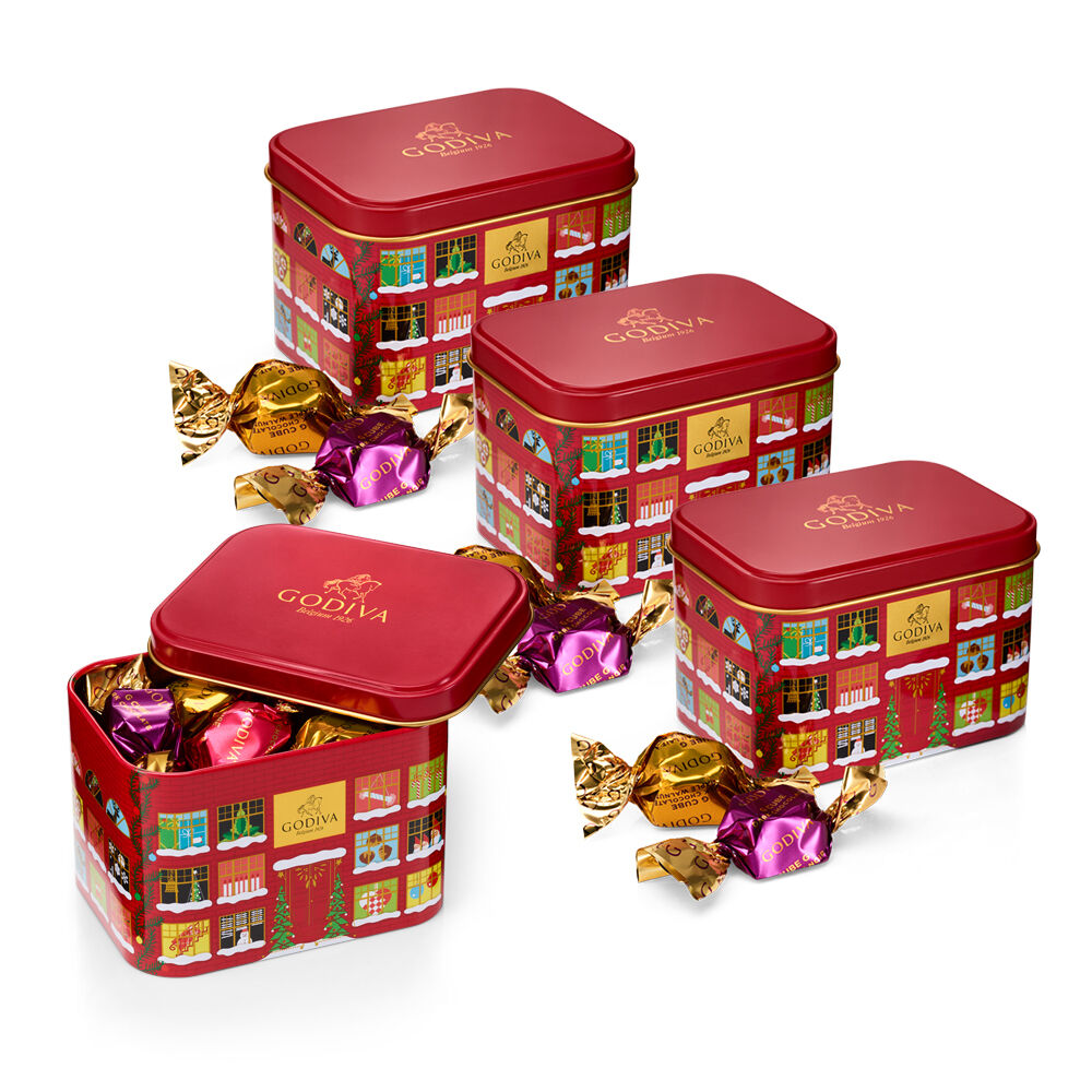 Holiday G Cube Truffle Tin, Set of 4, 15 pc each
