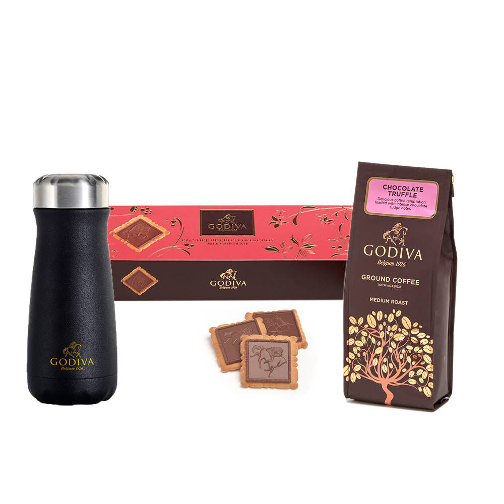 Godiva Traveler Bottle by Swell® with Chocolate Truffle Coffee and Milk Chocolate Biscuits
