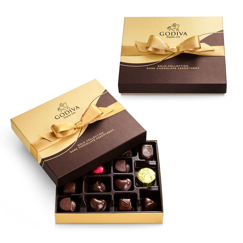 Dark Chocolate Gift Box, Gold Ribbon, 15 pc., Set of 2