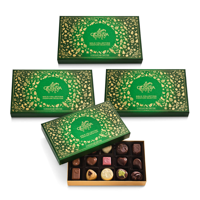 Assorted Chocolate Gold Gift Box, Holiday Edition, 15pc, Set of 4