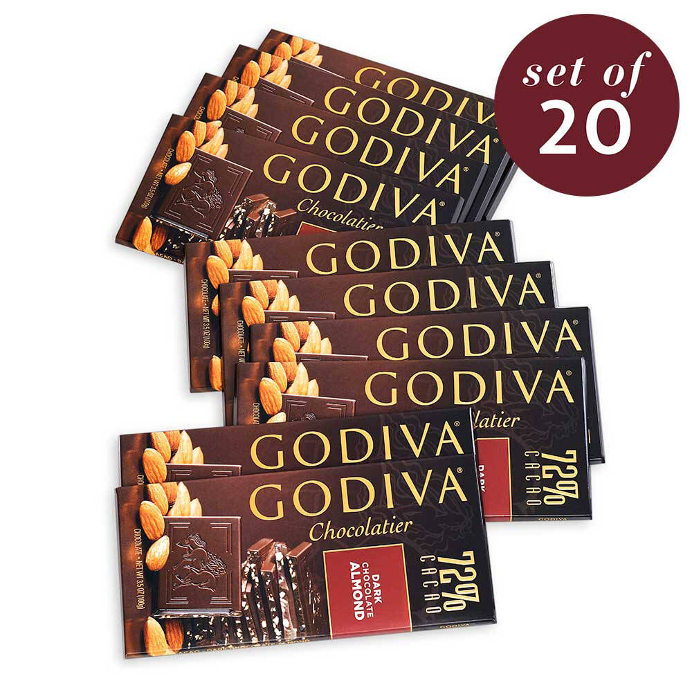 Large 72% Dark Chocolate with Almond Bar Set of 20