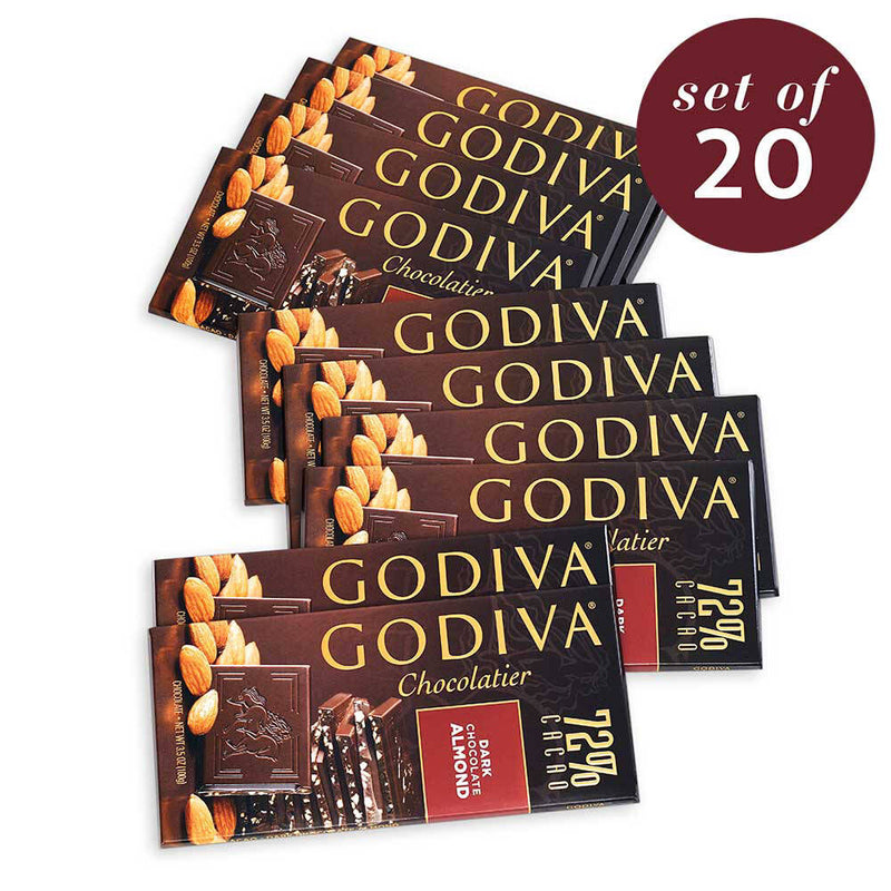 Large 72% Dark Chocolate with Almond Bar Set of 20