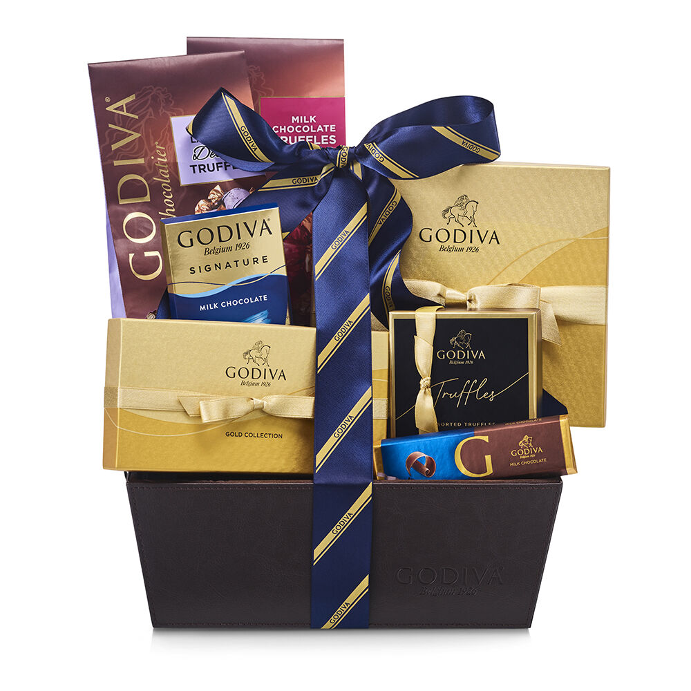 Chocolate Celebration Basket, Striped Tie Ribbon