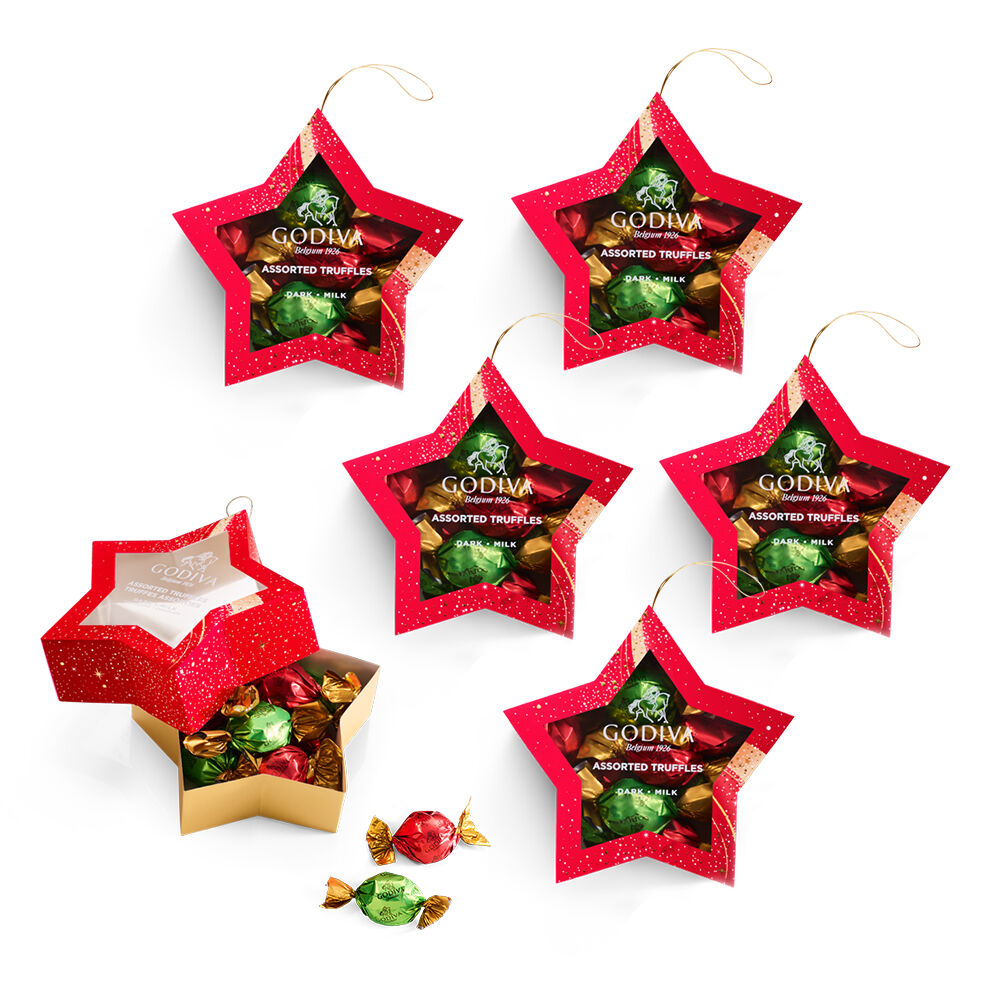 Star Ornament with Wrapped Truffles, Set of 6